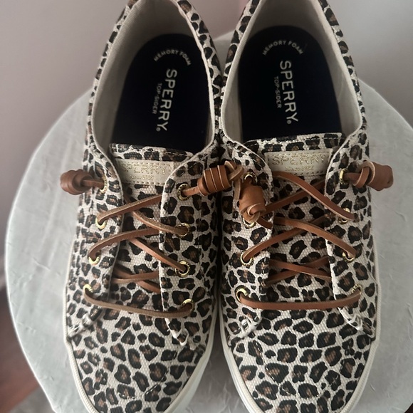 Women's Sperry Top-Sider Crest Vibe Animal Print Textile Sneaker Tan/Black 8 - Picture 8 of 11
